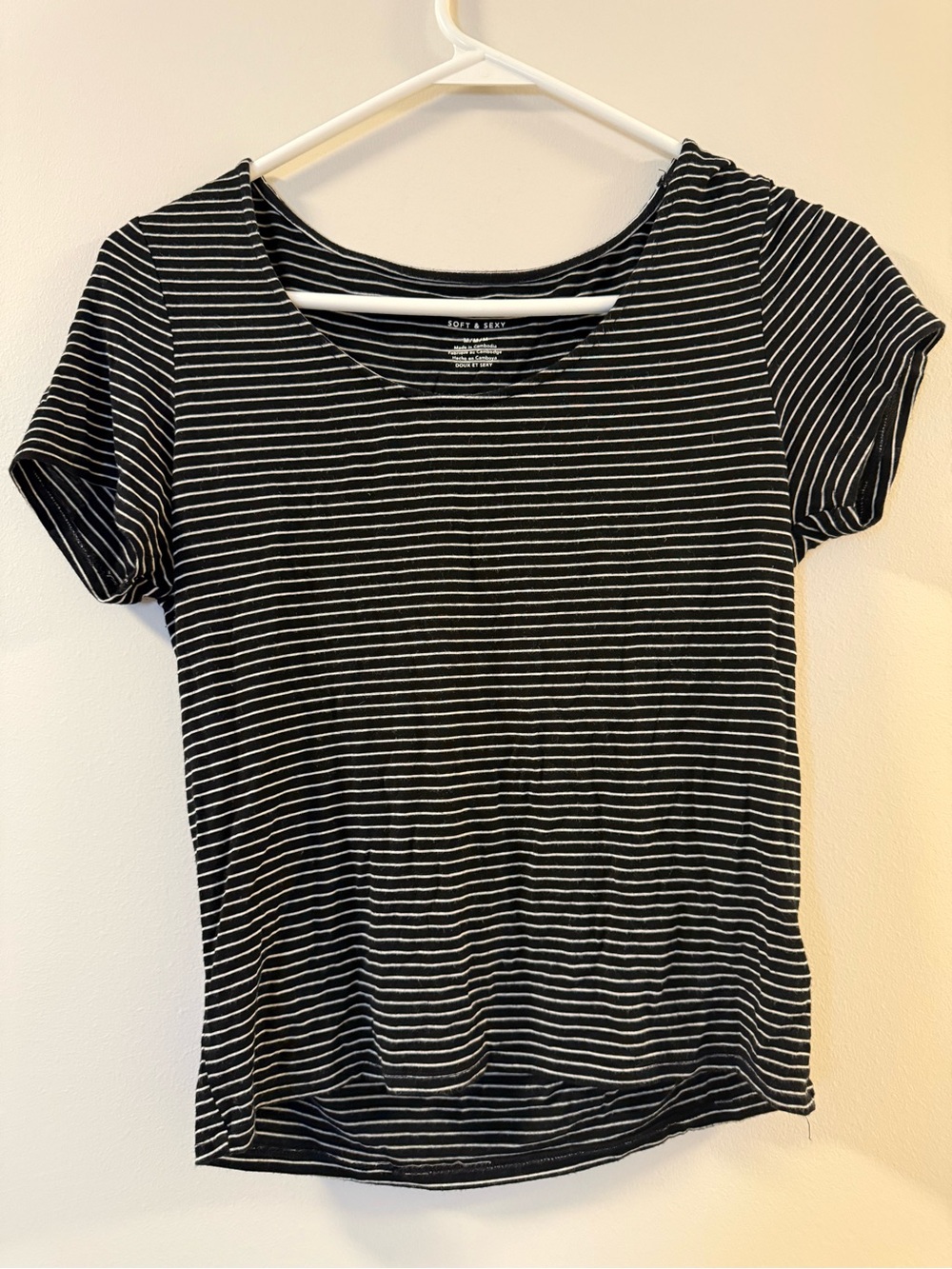 American Eagle Outfitters Black and White Striped Scoop Neck Tee